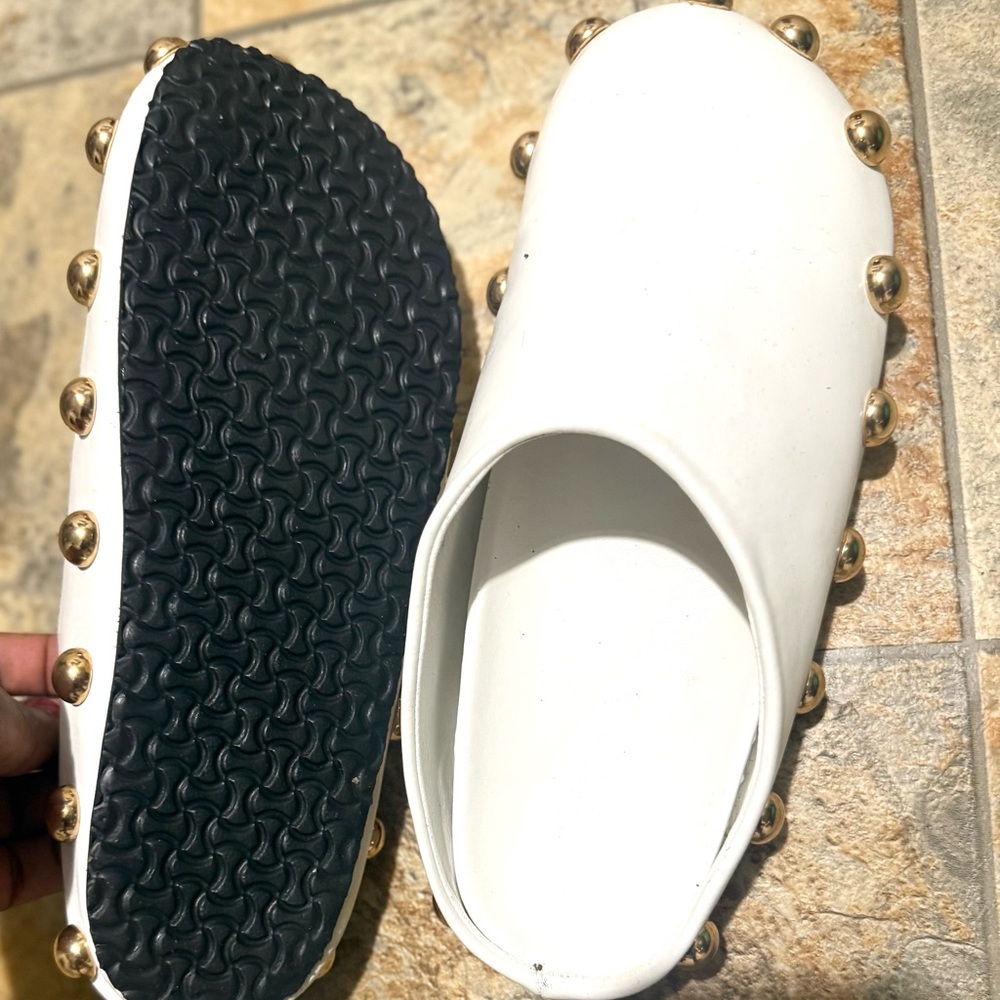 White Studded Women's Slip-On Shoes - Picture 4 of 5